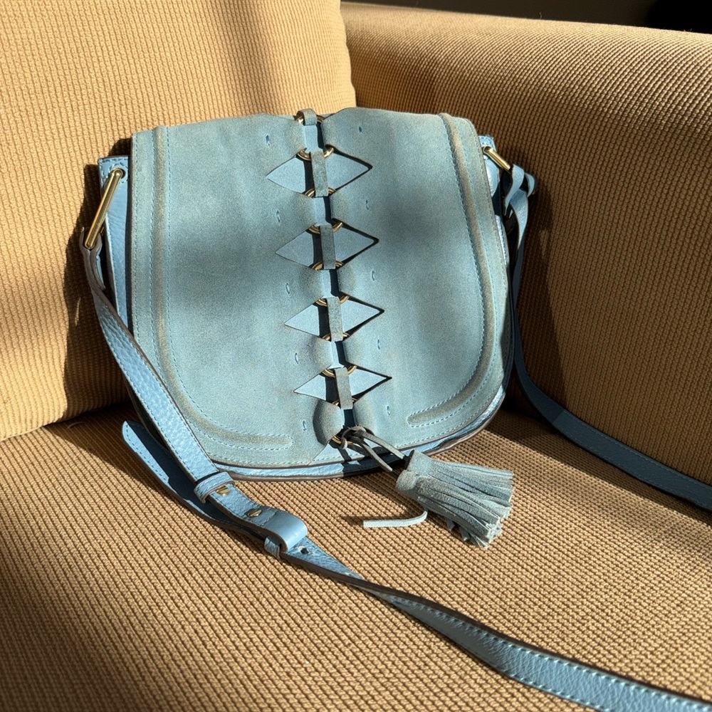 Vince Camuto Original Classic Elegant Blue Suede Crossbody Bag